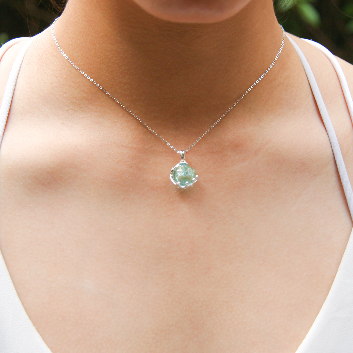 Gift Box - Aroma Necklace White Gold - Planet Celestial Aqua (Light Blue) + Purify Oil Blend V760-GBAJ - 1
