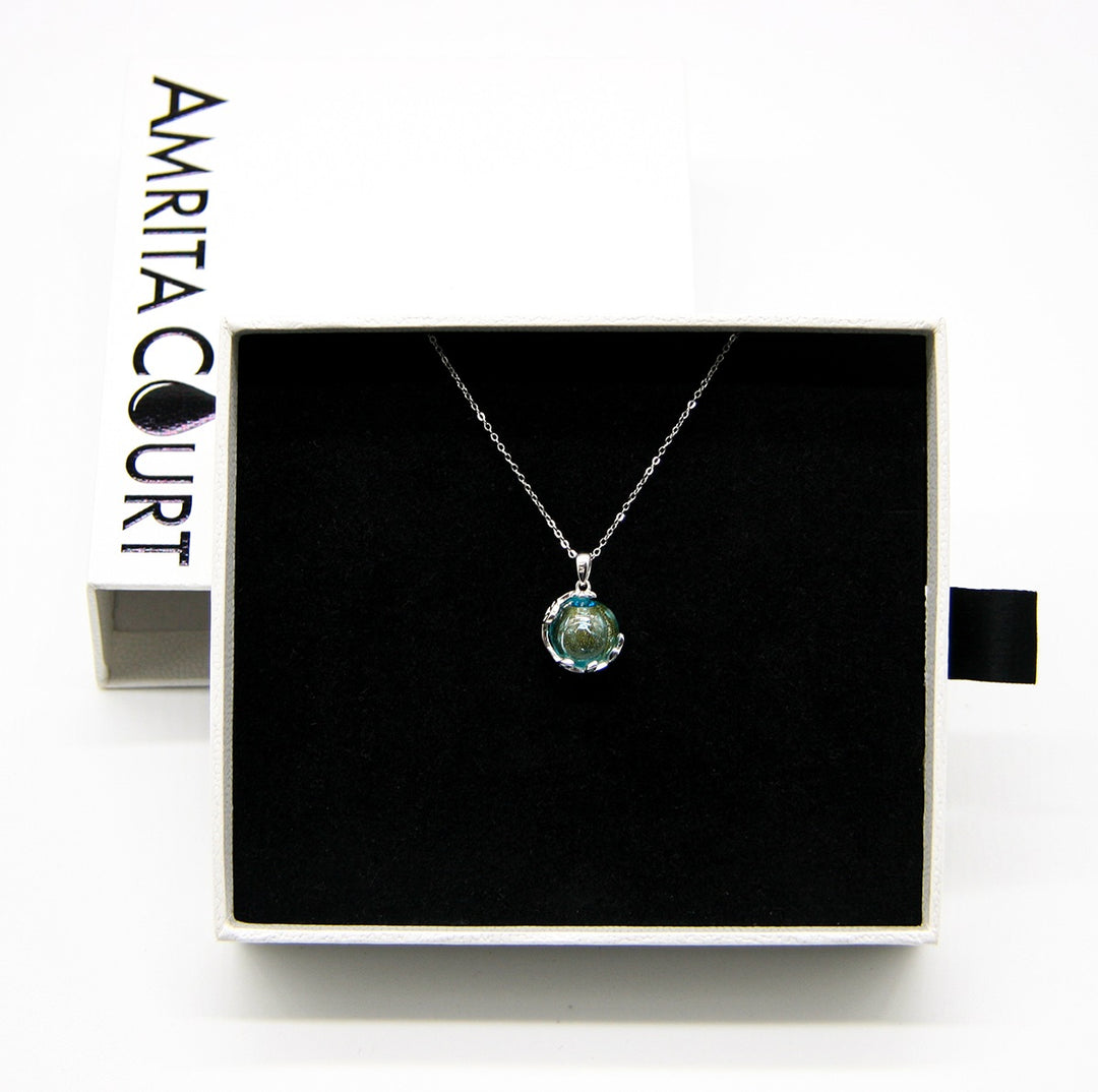 Gift Box - Aroma Necklace White Gold - Planet Celestial Aqua (Light Blue) + Purify Oil Blend V760-GBAJ - 1