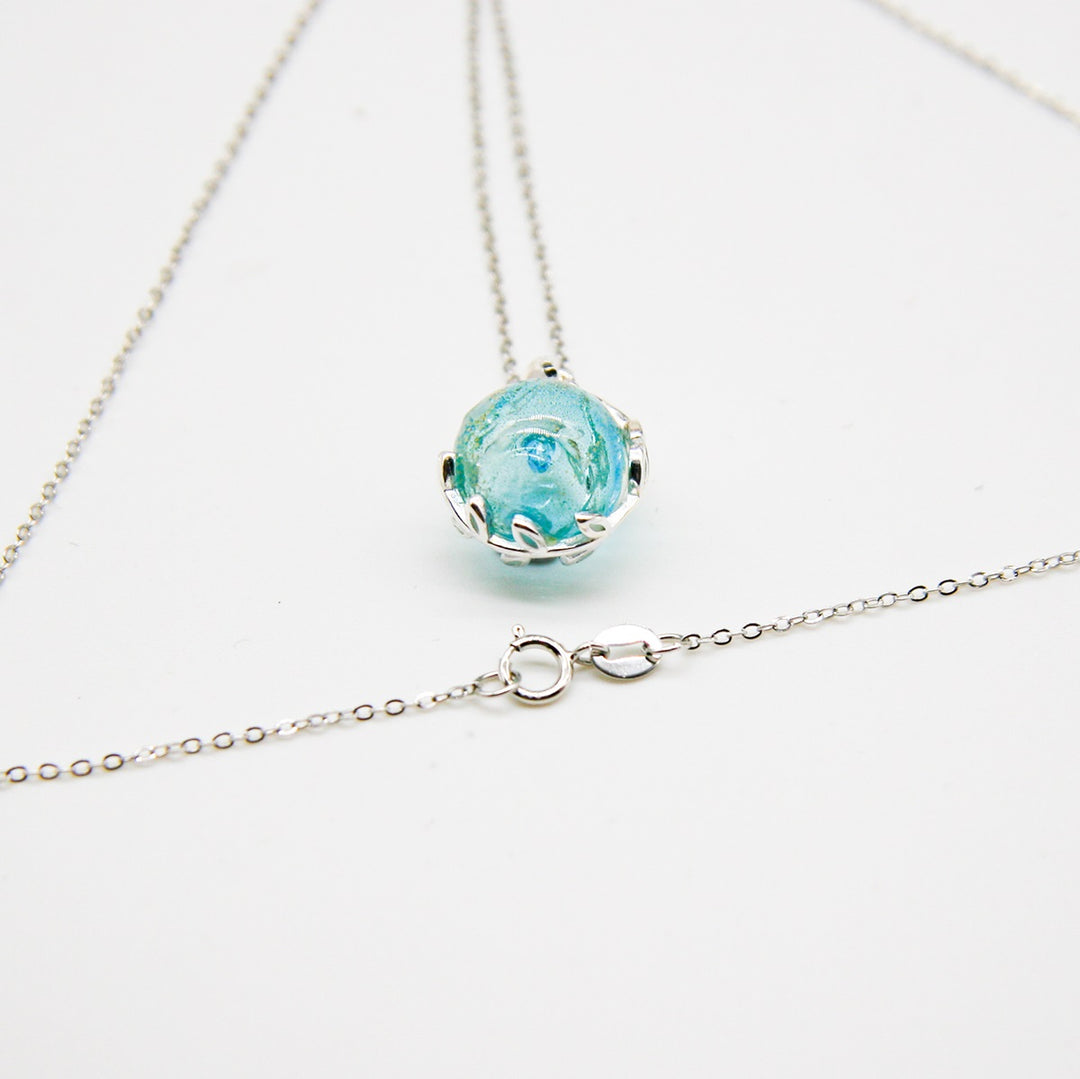 Gift Box - Aroma Necklace White Gold - Planet Celestial Aqua (Light Blue) + Purify Oil Blend V760-GBAJ - 1
