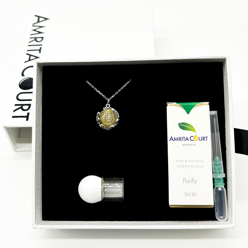 Gift Box - Aroma Necklace White Gold - Planet Stardust Crystal (Gold Clear) + Purify Oil Blend V760-GBAJ - 10