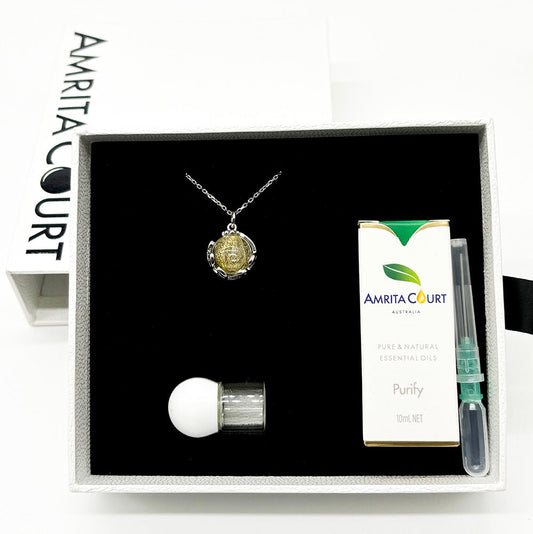 Gift Box - Aroma Necklace White Gold - Planet Stardust Crystal (Gold Clear) + Purify Oil Blend V760-GBAJ - 10