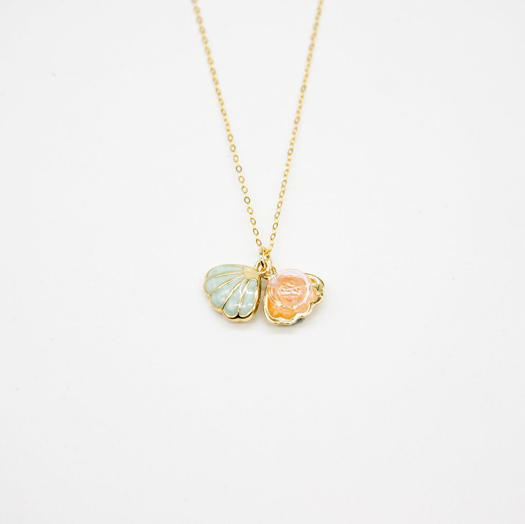 Gift Box - Aroma Necklace 925 Silver, Gold coated - Green Shell Paradise Peach (Pink) + Purify Oil Blend V760-GBAJ - 11