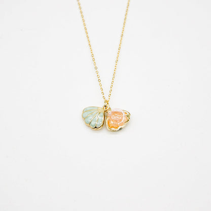 Gift Box - Aroma Necklace 925 Silver, Gold coated - Green Shell Paradise Peach (Pink) + Purify Oil Blend V760-GBAJ - 11
