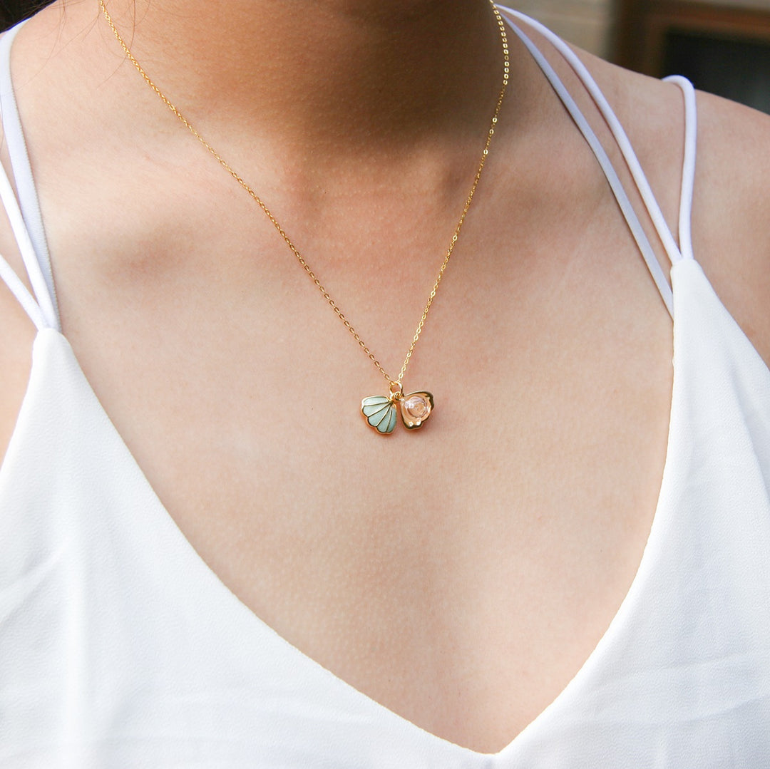 Gift Box - Aroma Necklace 925 Silver, Gold coated - Green Shell Paradise Peach (Pink) + Purify Oil Blend V760-GBAJ - 11