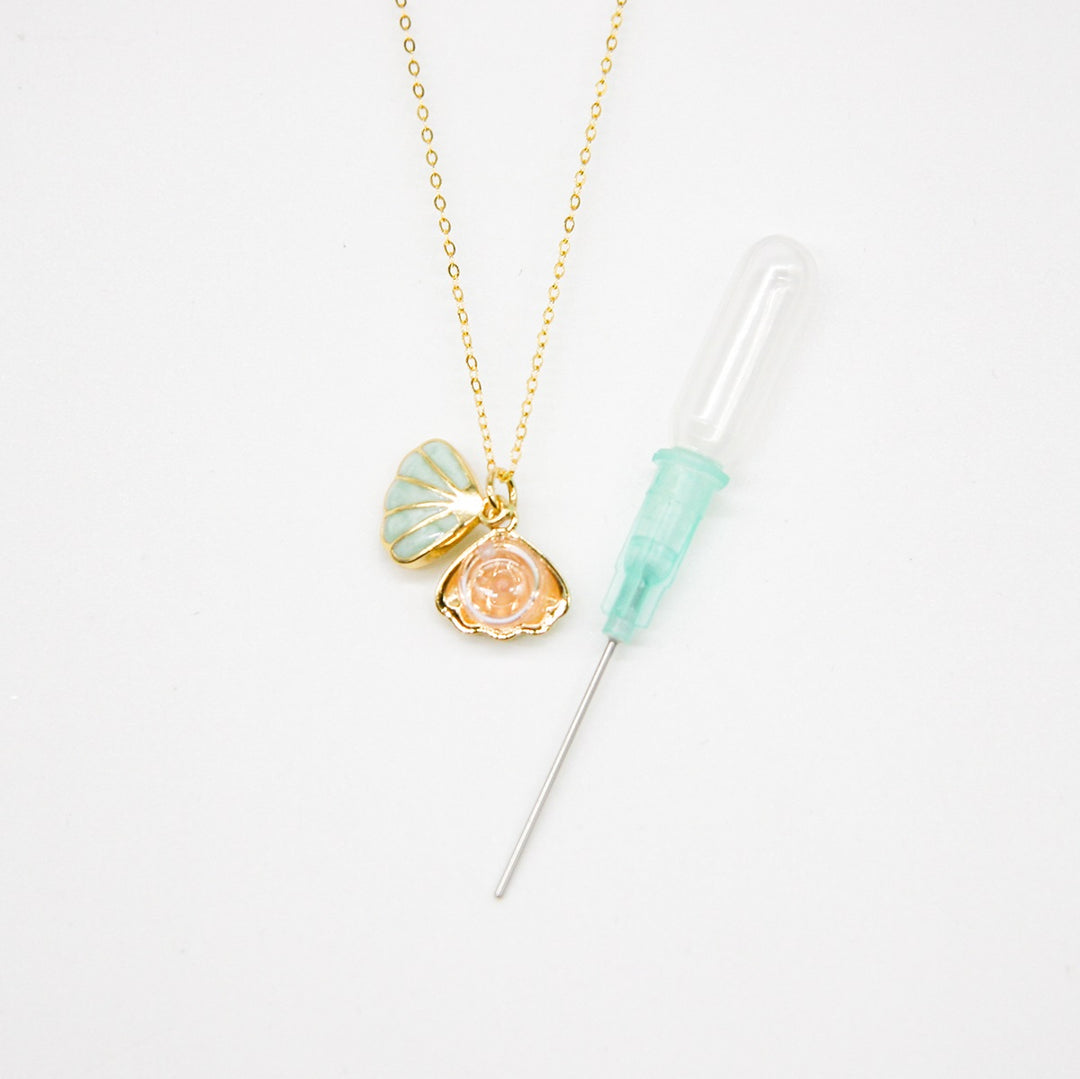Gift Box - Aroma Necklace 925 Silver, Gold coated - Green Shell Paradise Peach (Pink) + Purify Oil Blend V760-GBAJ - 11