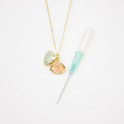 Gift Box - Aroma Necklace 925 Silver, Gold coated - Green Shell Paradise Peach (Pink) + Purify Oil Blend V760-GBAJ - 11