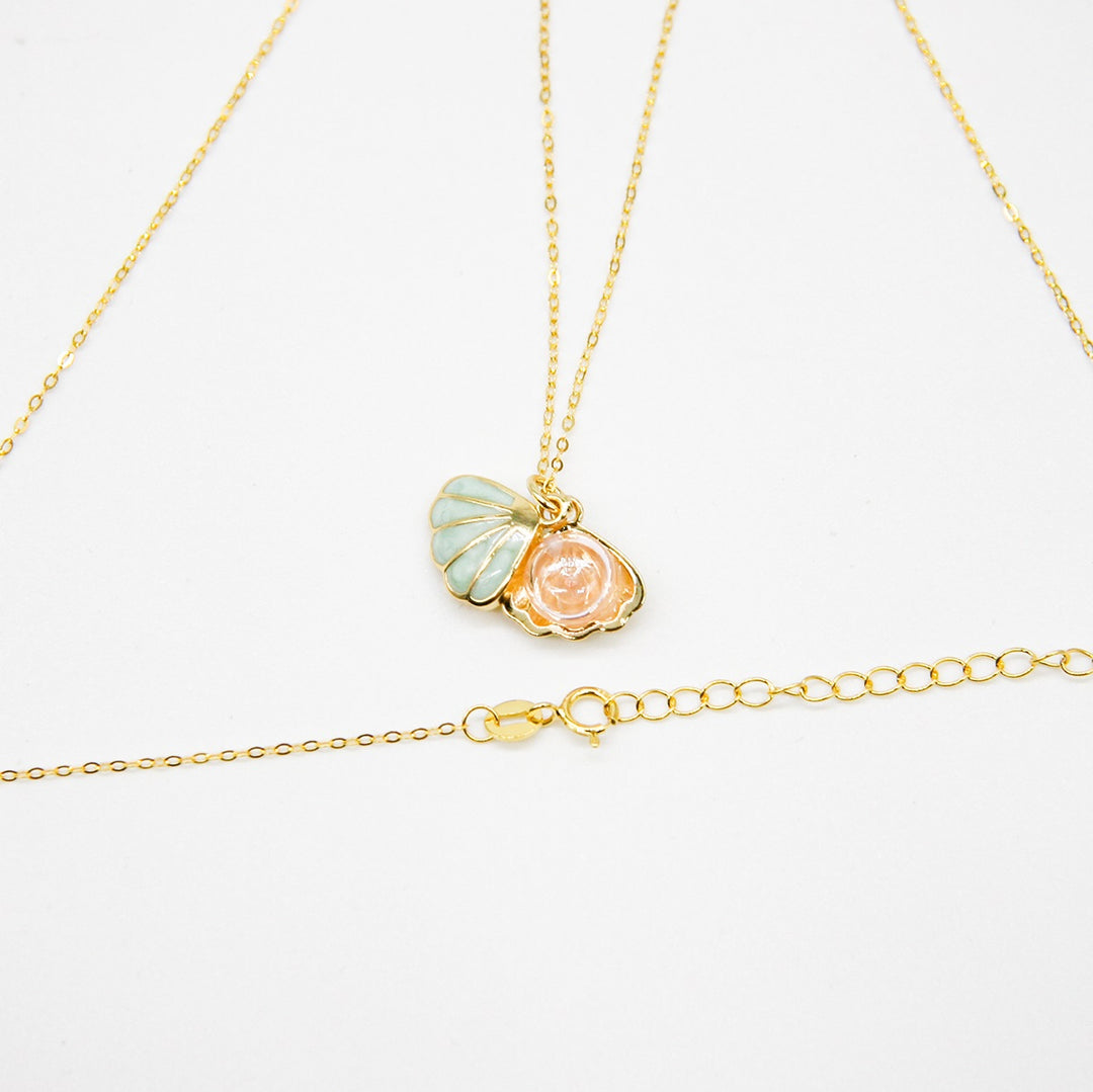 Gift Box - Aroma Necklace 925 Silver, Gold coated - Green Shell Paradise Peach (Pink) + Purify Oil Blend V760-GBAJ - 11