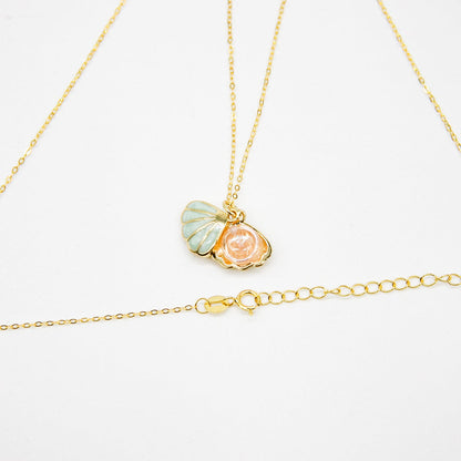 Gift Box - Aroma Necklace 925 Silver, Gold coated - Green Shell Paradise Peach (Pink) + Purify Oil Blend V760-GBAJ - 11