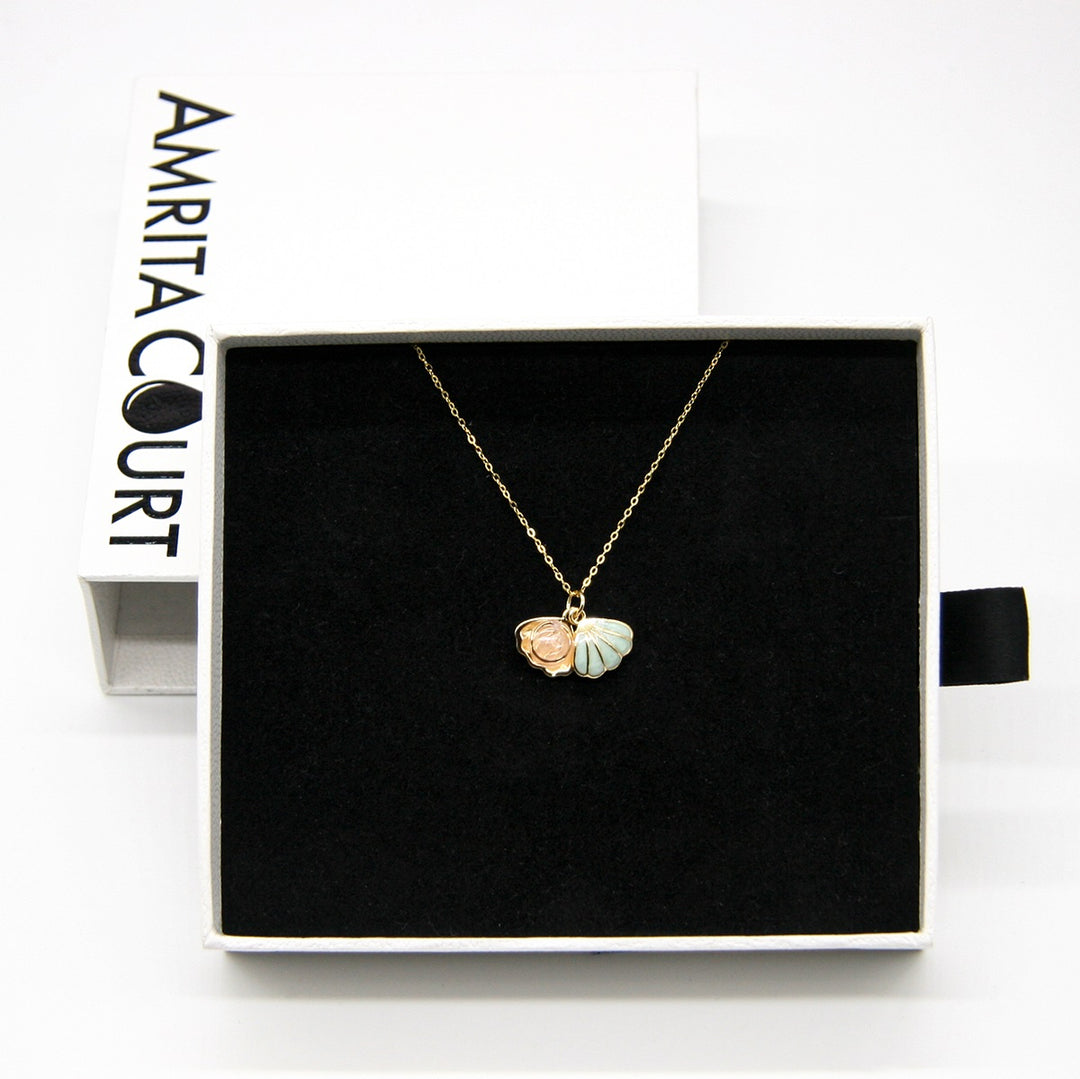 Gift Box - Aroma Necklace 925 Silver, Gold coated - Green Shell Paradise Peach (Pink) + Purify Oil Blend V760-GBAJ - 11
