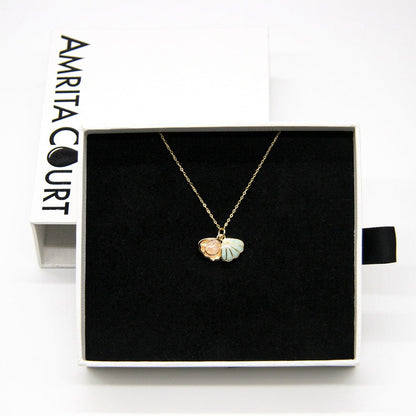 Gift Box - Aroma Necklace 925 Silver, Gold coated - Green Shell Paradise Peach (Pink) + Purify Oil Blend V760-GBAJ - 11