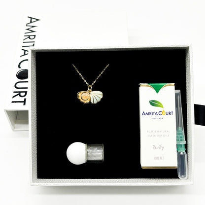 Gift Box - Aroma Necklace 925 Silver, Gold coated - Green Shell Paradise Peach (Pink) + Purify Oil Blend V760-GBAJ - 11