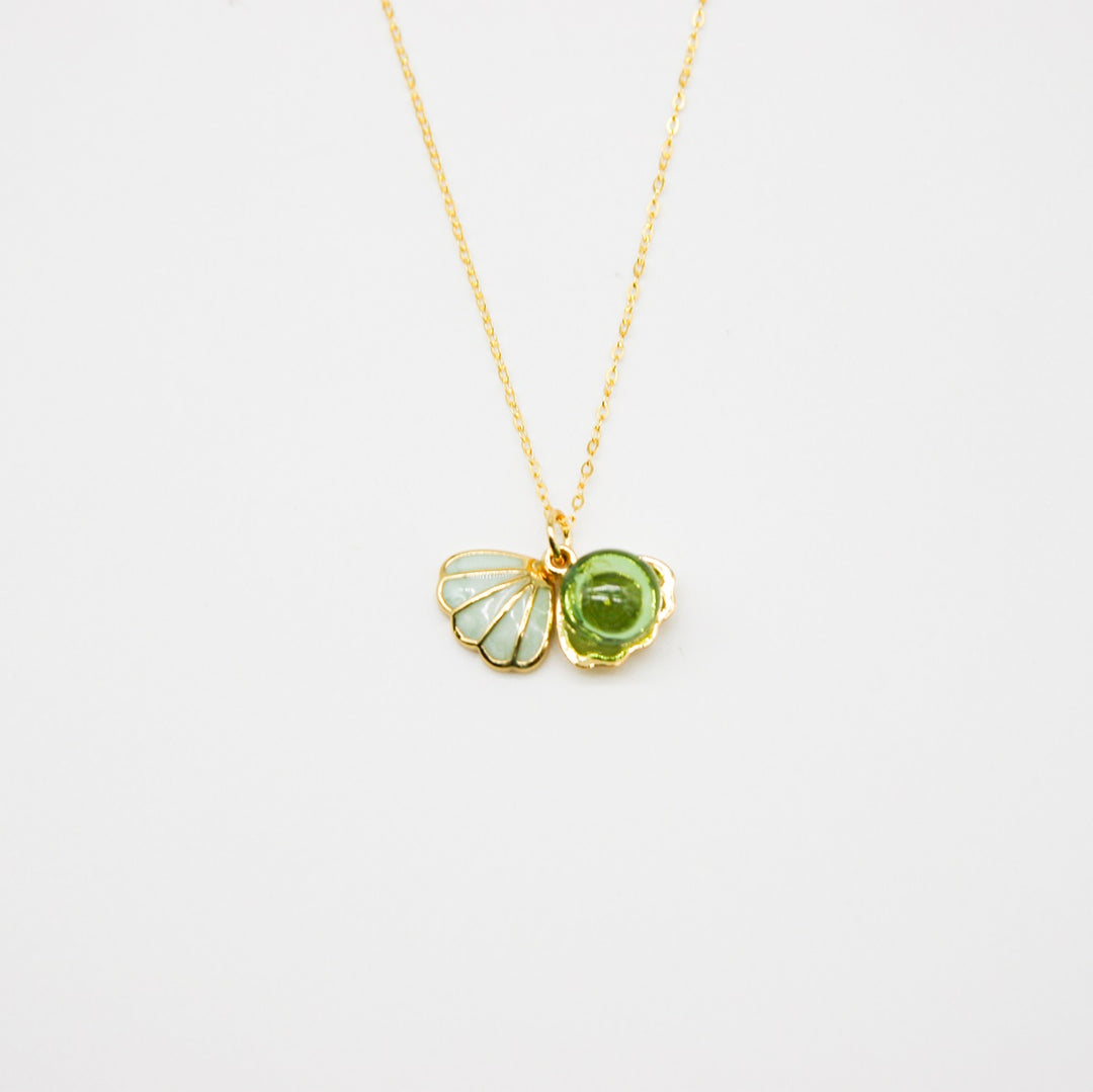 Gift Box - Aroma Necklace 925 Silver, Gold coated - Green Shell Electric Lime (Light Green) + Purify Oil Blend V760-GBAJ - 12