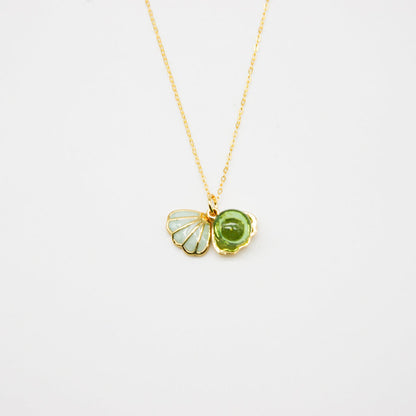 Gift Box - Aroma Necklace 925 Silver, Gold coated - Green Shell Electric Lime (Light Green) + Purify Oil Blend V760-GBAJ - 12