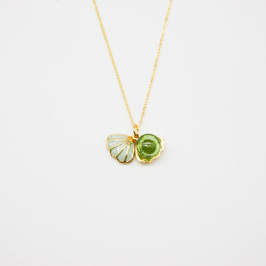Gift Box - Aroma Necklace 925 Silver, Gold coated - Green Shell Electric Lime (Light Green) + Purify Oil Blend V760-GBAJ - 12