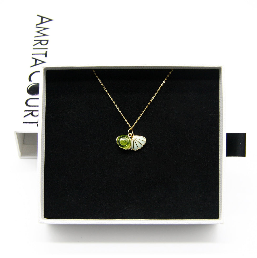 Gift Box - Aroma Necklace 925 Silver, Gold coated - Green Shell Electric Lime (Light Green) + Purify Oil Blend V760-GBAJ - 12