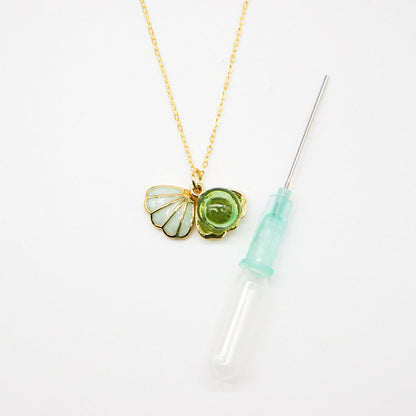 Gift Box - Aroma Necklace 925 Silver, Gold coated - Green Shell Electric Lime (Light Green) + Purify Oil Blend V760-GBAJ - 12