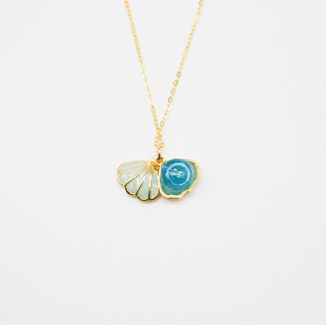 Gift Box - Aroma Necklace 925 Silver, Gold coated - Green Shell Ocean Breeze (Light blue) + Purify Oil Blend V760-GBAJ - 13