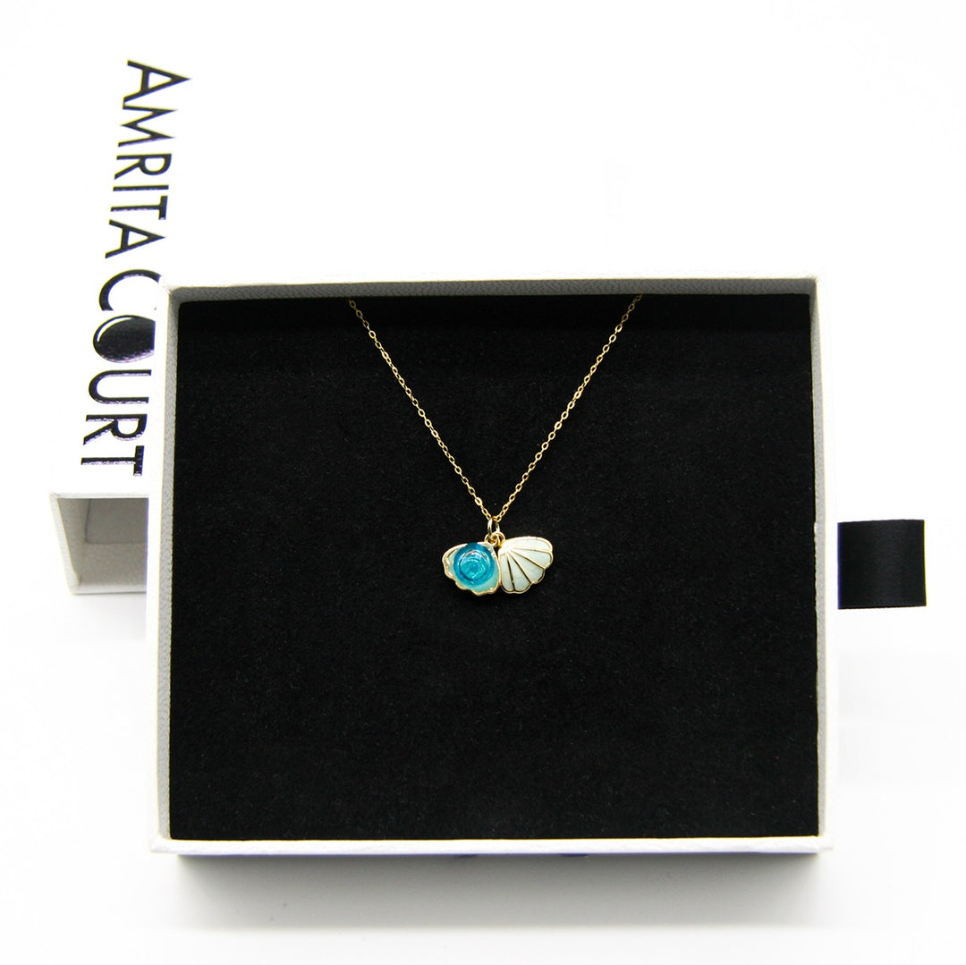 Gift Box - Aroma Necklace 925 Silver, Gold coated - Green Shell Ocean Breeze (Light blue) + Purify Oil Blend V760-GBAJ - 13