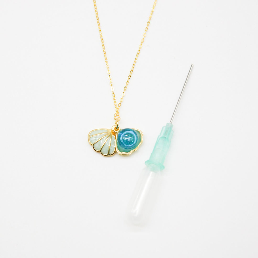 Gift Box - Aroma Necklace 925 Silver, Gold coated - Green Shell Ocean Breeze (Light blue) + Purify Oil Blend V760-GBAJ - 13