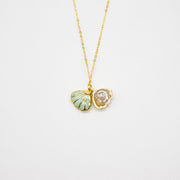 Gift Box - Aroma Necklace 925 Silver, Gold coated - Green Shell Dreamy Lavender (Light Purple) + Purify Oil V760-GBAJ - 14