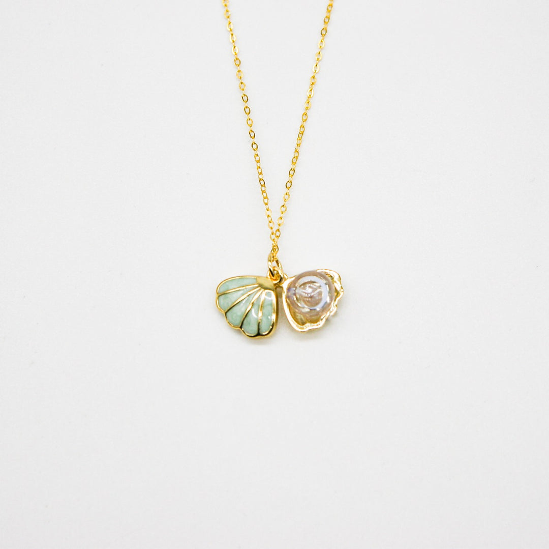 Gift Box - Aroma Necklace 925 Silver, Gold coated - Green Shell Dreamy Lavender (Light Purple) + Purify Oil V760-GBAJ - 14