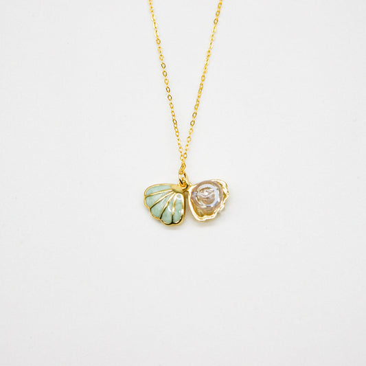 Gift Box - Aroma Necklace 925 Silver, Gold coated - Green Shell Dreamy Lavender (Light Purple) + Purify Oil V760-GBAJ - 14