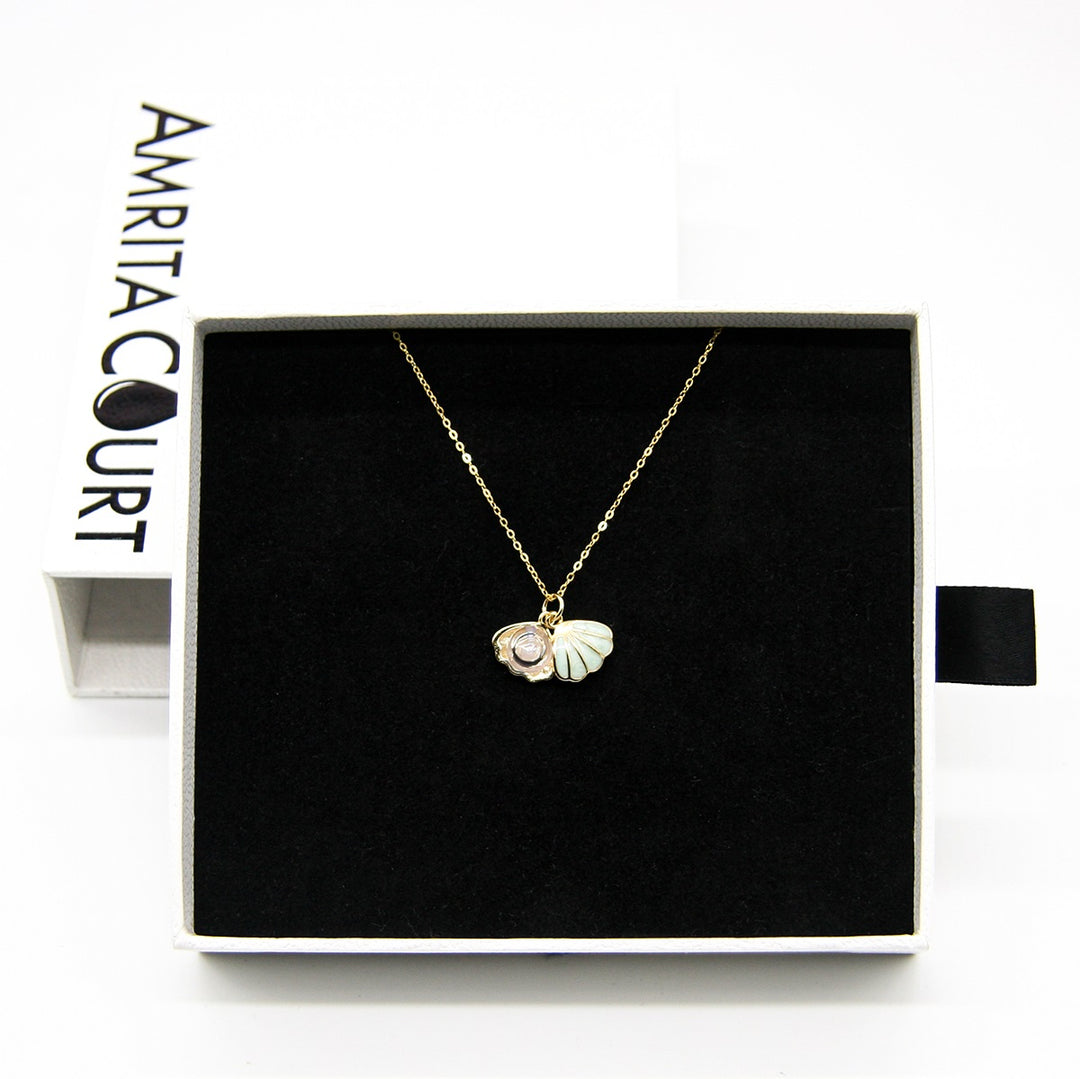 Gift Box - Aroma Necklace 925 Silver, Gold coated - Green Shell Dreamy Lavender (Light Purple) + Purify Oil V760-GBAJ - 14