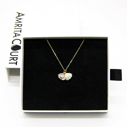Gift Box - Aroma Necklace 925 Silver, Gold coated - Green Shell Dreamy Lavender (Light Purple) + Purify Oil V760-GBAJ - 14