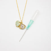 Gift Box - Aroma Necklace 925 Silver, Gold coated - Green Shell Dreamy Lavender (Light Purple) + Purify Oil V760-GBAJ - 14