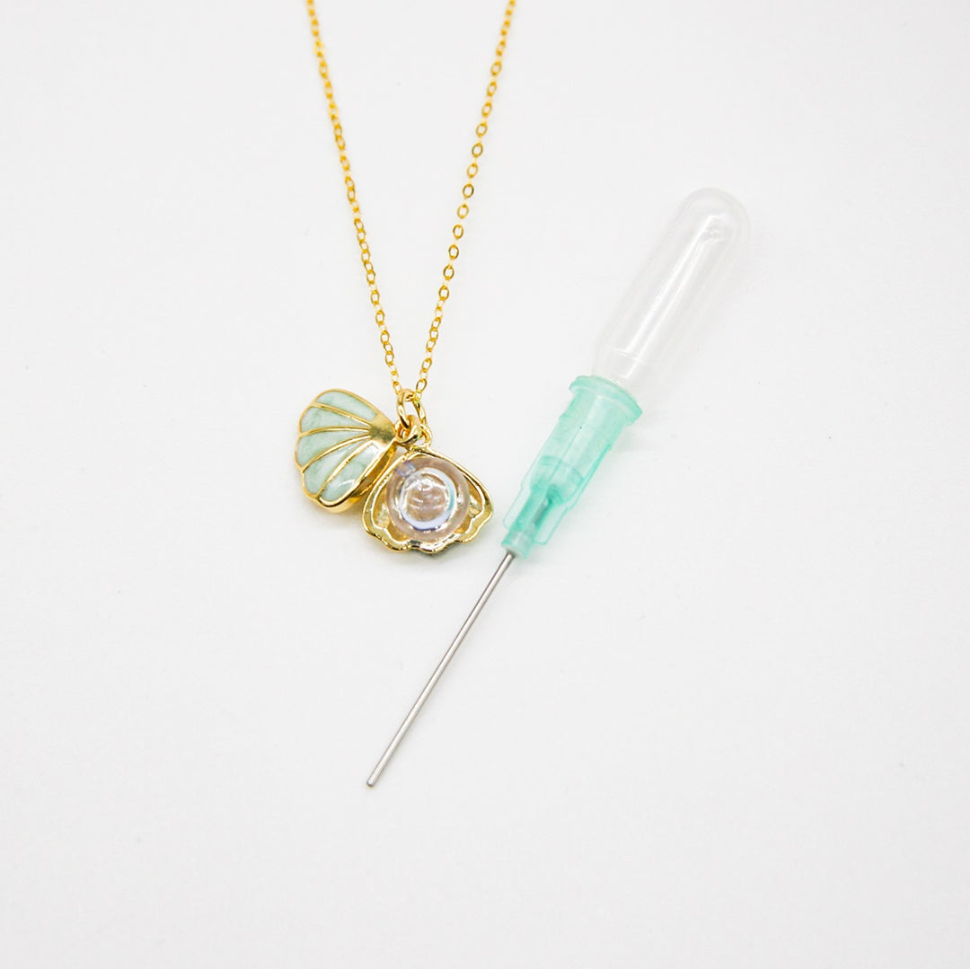 Gift Box - Aroma Necklace 925 Silver, Gold coated - Green Shell Dreamy Lavender (Light Purple) + Purify Oil V760-GBAJ - 14