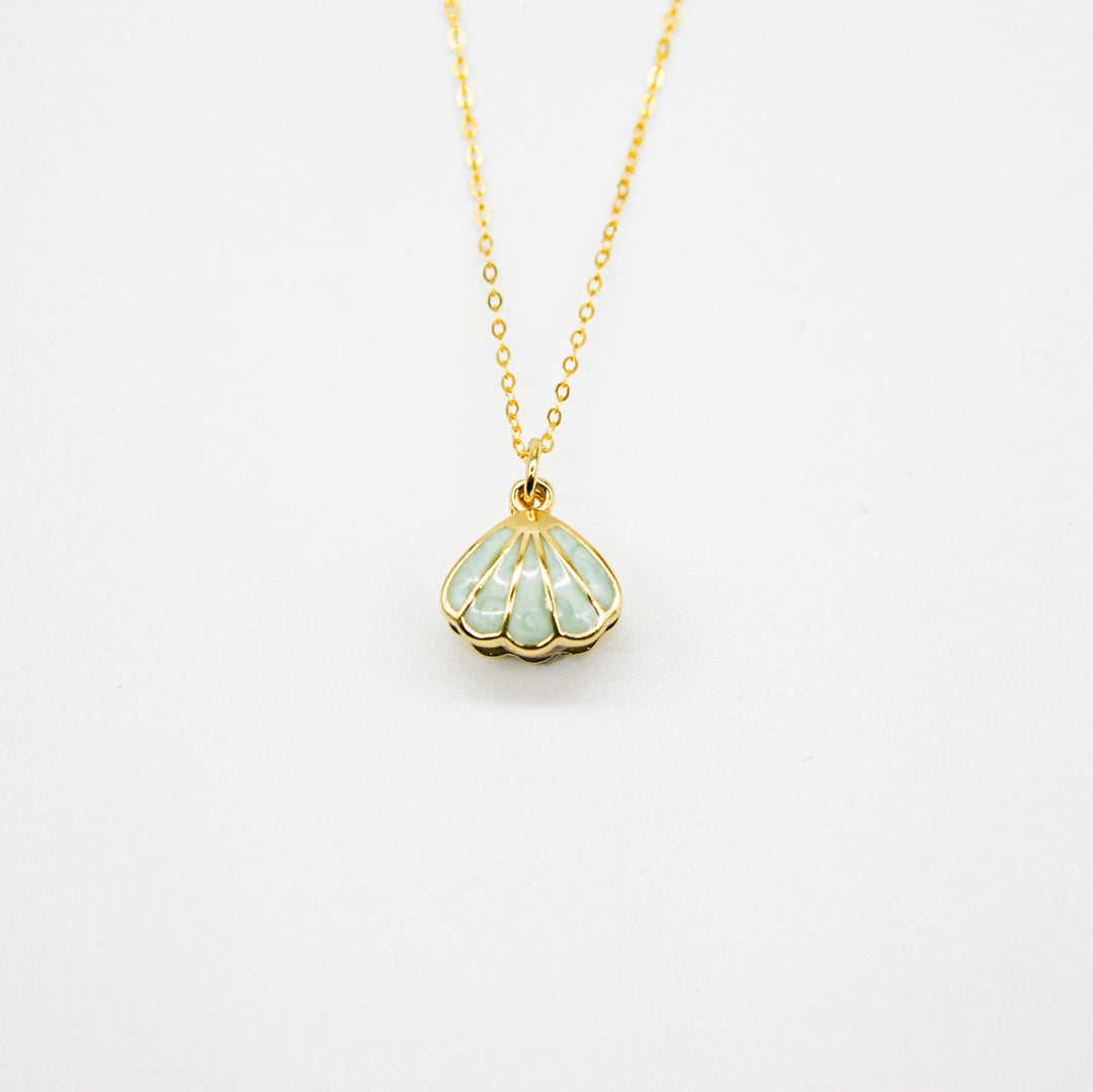 Gift Box - Aroma Necklace 925 Silver, Gold coated - Green Shell Dreamy Lavender (Light Purple) + Purify Oil V760-GBAJ - 14