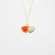 Gift Box - Aroma Necklace 925 Silver, Gold coated - Green Shell Sunset Coral (Bright Red Orange) + Purify Oil V760-GBAJ - 15