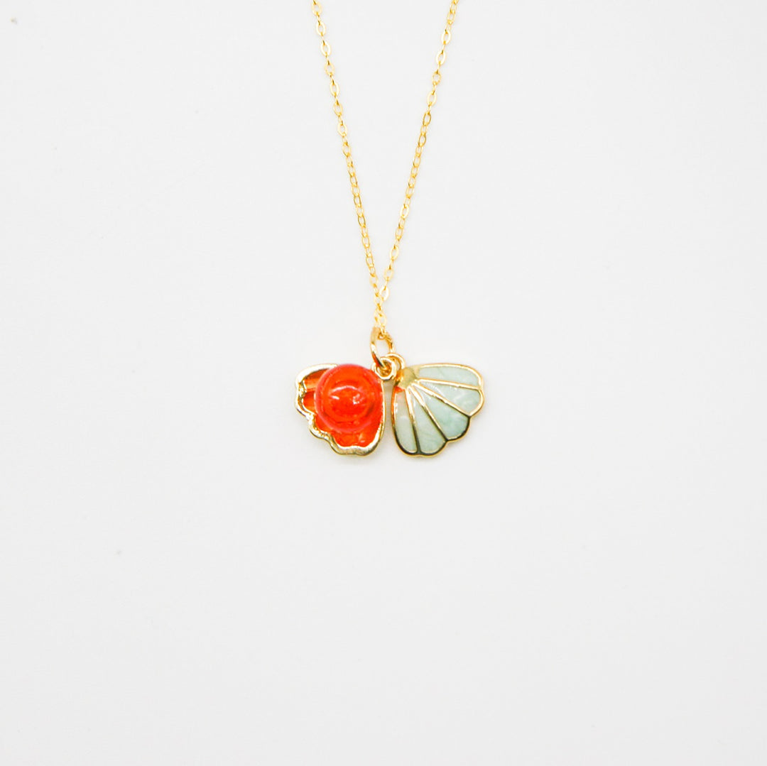 Gift Box - Aroma Necklace 925 Silver, Gold coated - Green Shell Sunset Coral (Bright Red Orange) + Purify Oil V760-GBAJ - 15