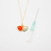Gift Box - Aroma Necklace 925 Silver, Gold coated - Green Shell Sunset Coral (Bright Red Orange) + Purify Oil V760-GBAJ - 15