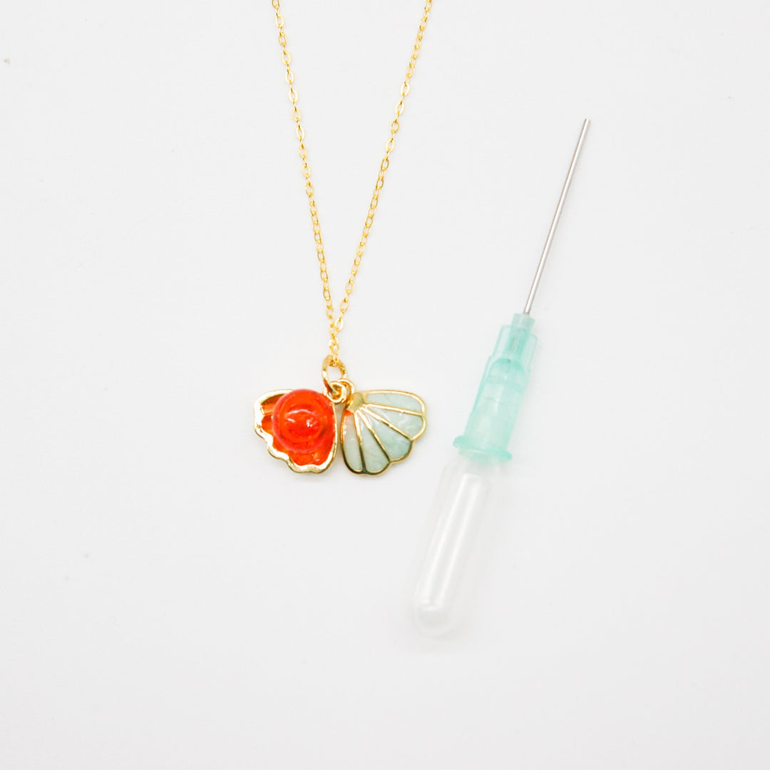 Gift Box - Aroma Necklace 925 Silver, Gold coated - Green Shell Sunset Coral (Bright Red Orange) + Purify Oil V760-GBAJ - 15