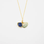 Gift Box - Aroma Necklace 925 Silver, Gold coated - Green Shell Ocean Depth (Dark Blue) + Purify Oil Blend V760-GBAJ - 16