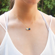 Gift Box - Aroma Necklace 925 Silver, Gold coated - Green Shell Ocean Depth (Dark Blue) + Purify Oil Blend V760-GBAJ - 16