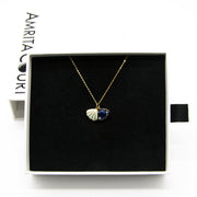 Gift Box - Aroma Necklace 925 Silver, Gold coated - Green Shell Ocean Depth (Dark Blue) + Purify Oil Blend V760-GBAJ - 16