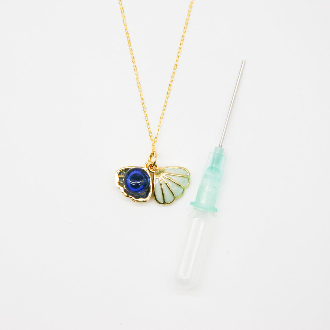 Gift Box - Aroma Necklace 925 Silver, Gold coated - Green Shell Ocean Depth (Dark Blue) + Purify Oil Blend V760-GBAJ - 16