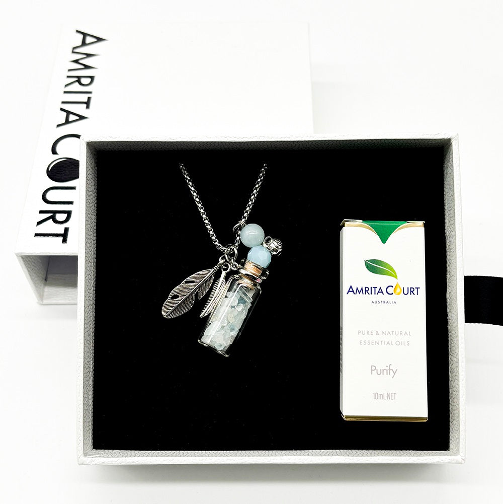 Gift Box - Crystal Bottle (Aquamarine) + Purify Oil Blend V760-GBAJ - 19