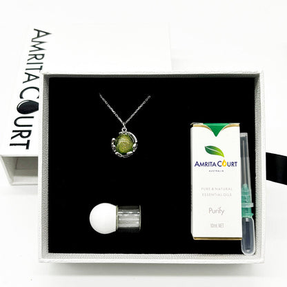 Gift Box - Aroma Necklace White Gold - Planet Aurum Verdant (Gold Green) + Purify Oil Blend V760-GBAJ - 2