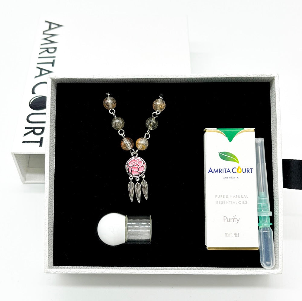 Gift Box - Rose White Gold Aroma Necklace + Purify Oil Blend V760-GBAJ - 24