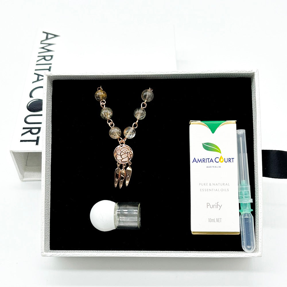 Gift Box - Rose Rose Gold Aroma Necklace + Purify Oil Blend V760-GBAJ - 25