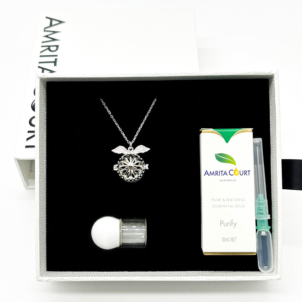 Gift Box - Angel Ball White Gold Aroma Necklace + Purify Oil Blend V760-GBAJ - 28