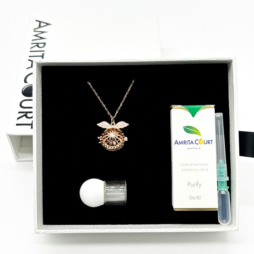 Gift Box - Angel Ball Rose Gold Aroma Necklace + Purify Oil Blend V760-GBAJ - 29