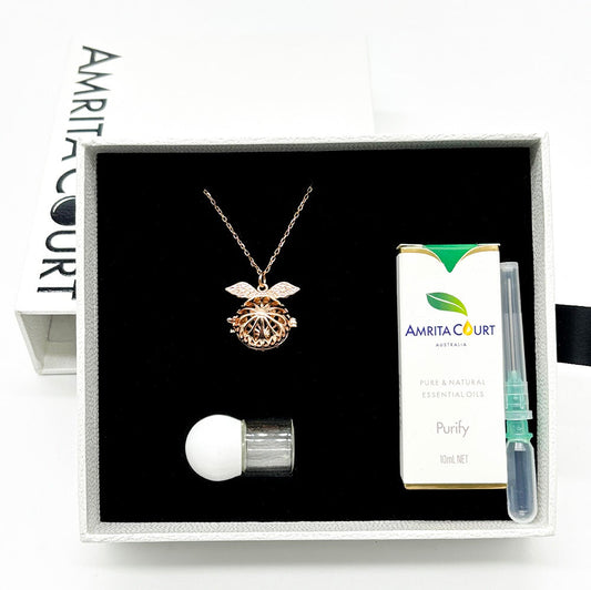 Gift Box - Angel Ball Rose Gold Aroma Necklace + Purify Oil Blend V760-GBAJ - 29
