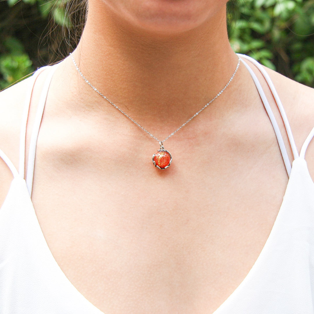 Gift Box - Aroma Necklace White Gold - Planet Solstice Sunburst (Fire Red) + Purify Oil Blend V760-GBAJ - 3