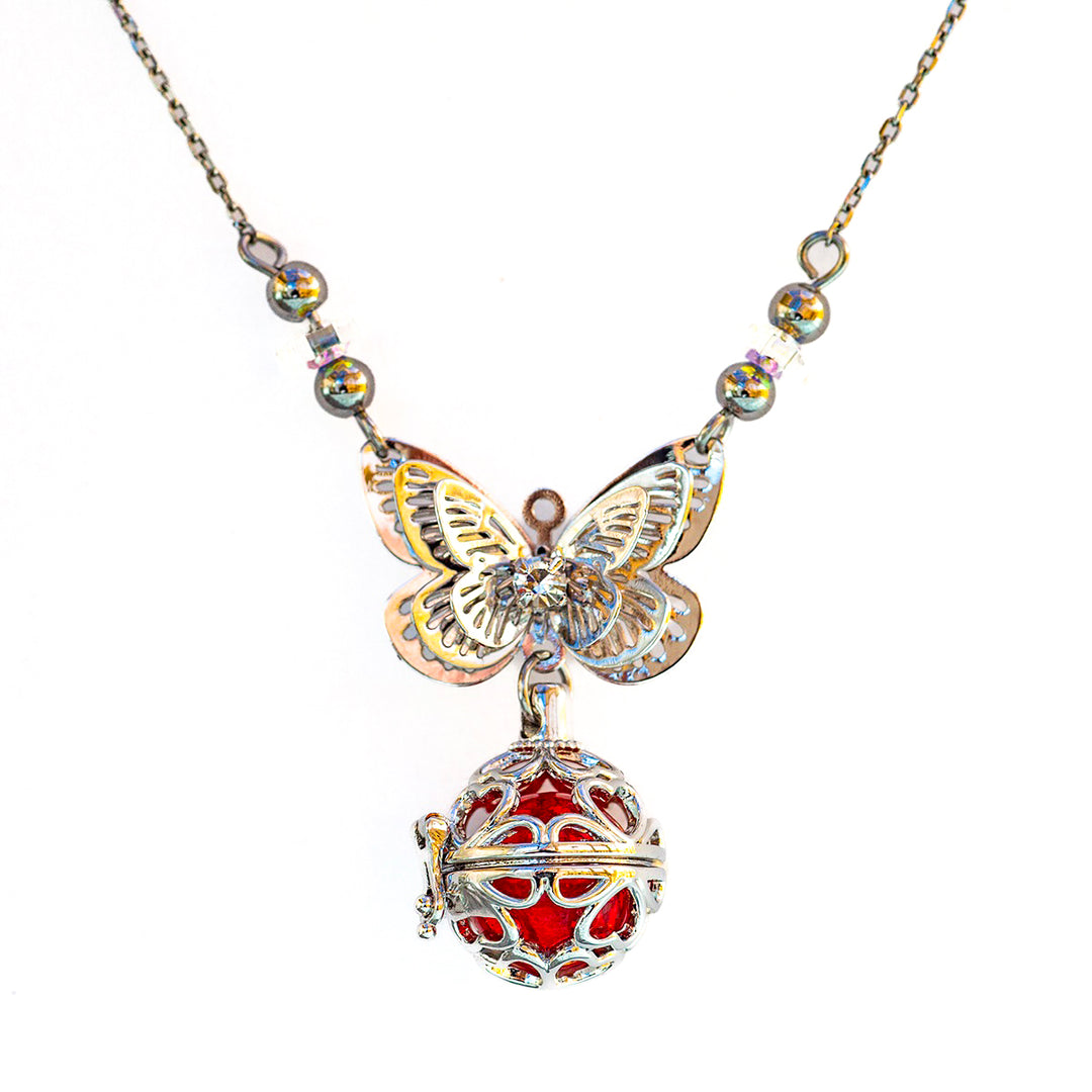 Gift Box - Butterfly White Gold Aroma Necklace + Purify Oil Blend V760-GBAJ - 30