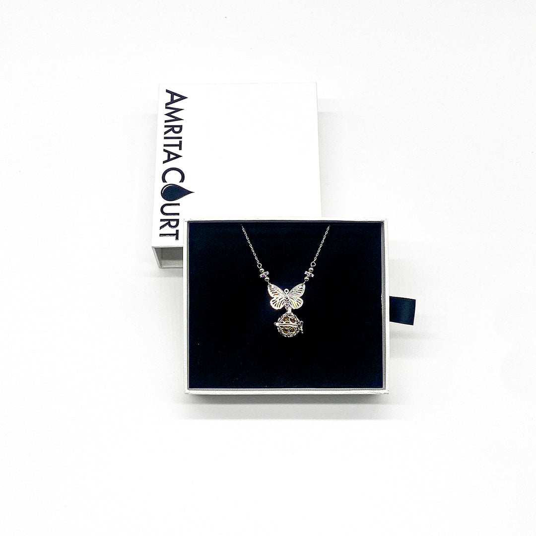 Gift Box - Butterfly White Gold Aroma Necklace + Purify Oil Blend V760-GBAJ - 30