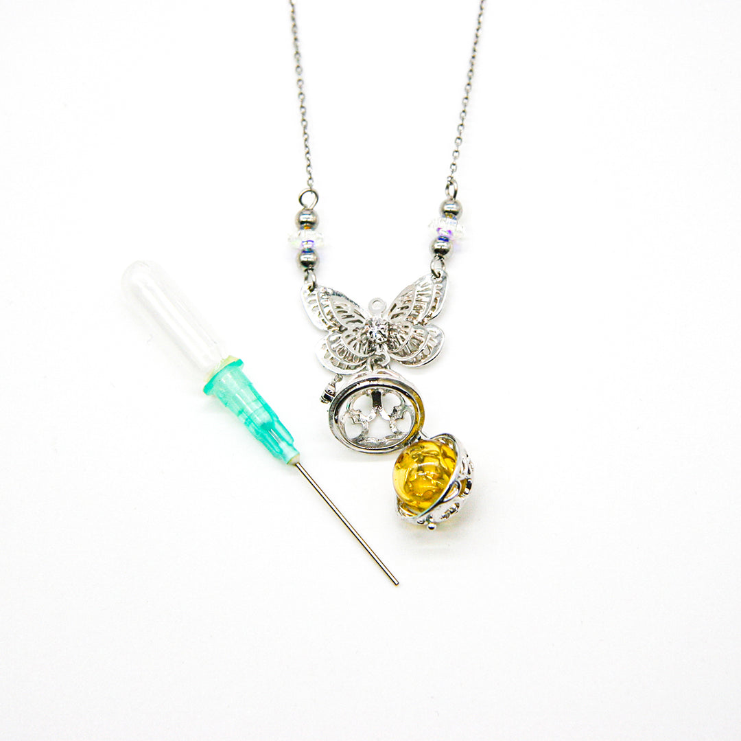 Gift Box - Butterfly White Gold Aroma Necklace + Purify Oil Blend V760-GBAJ - 30